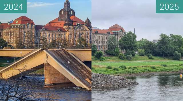 Vorher-Nachher-Bild von Carolabrücke Dresden zwischen 09.11.2024 und 26.07.2025