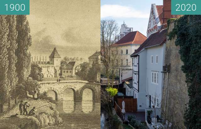 Before-and-after picture of Hasetorturm between 1900 and 03/2020