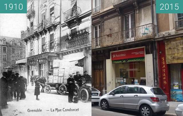 Before-and-after picture of Grenoble | Rue Condorcet (1910) between 1910 and 2015