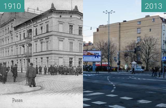 Before-and-after picture of Ulice 27 Grudnia/Ratajczaka between 1910-Dec-23 and 2013-Dec-23