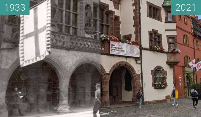 Vorher-Nachher-Bild von Freiburg; Rathaus zwischen 03.1933 und 16.09.2021