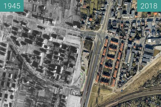 Before-and-after picture of Górczyn between 1945 and 2018