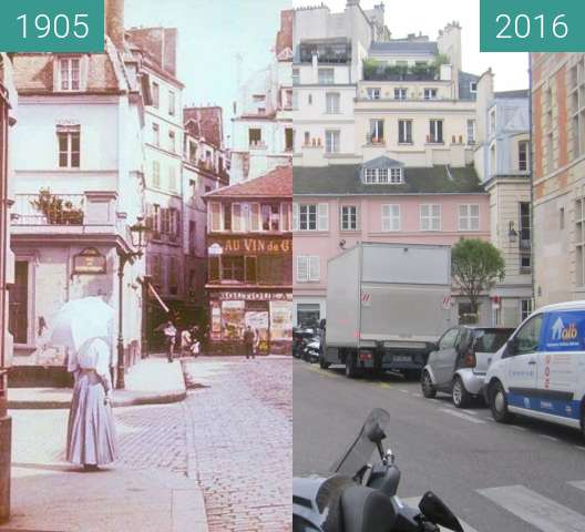 Before-and-after picture of Rue de l'abbaye between 1905 and 2016-Jan-19