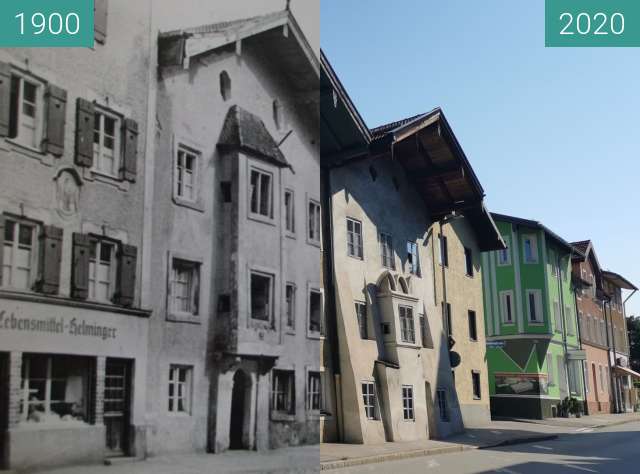 Before-and-after picture of Scheibenstraße Traunstein between 1900 and 08/2020