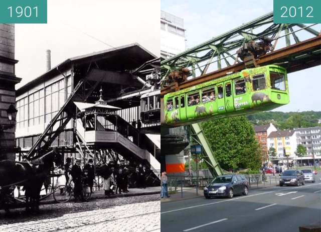 Before-and-after picture of Wuppertaler Schwebebahn 1901/2012 between 1901 and 06/2012