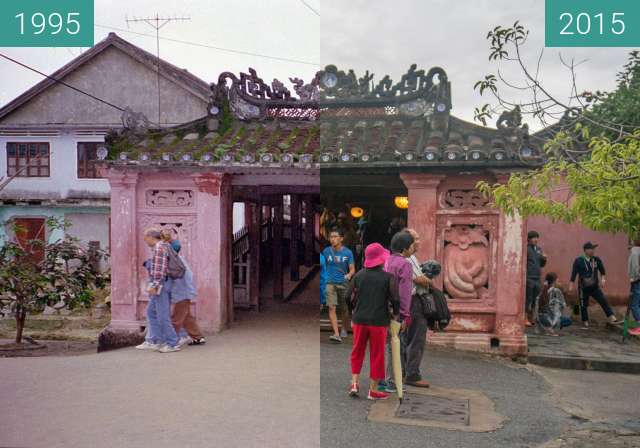 Before-and-after picture of Japanese Bridge (Chùa cầu) between 1995-Dec-30 and 2015-Dec-07