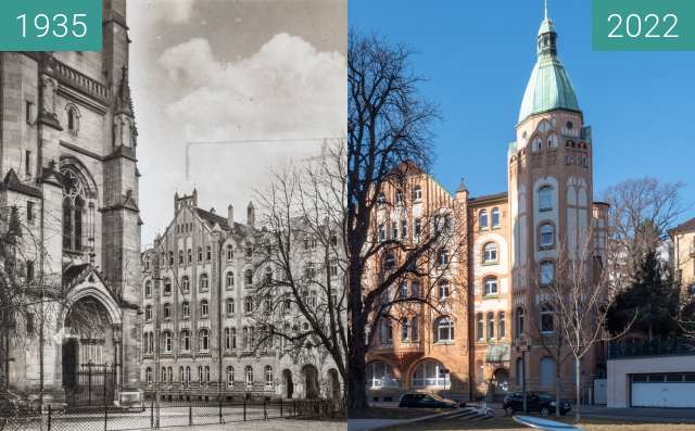 Vorher-Nachher-Bild von Stuttgart - Furtbachkrankenhaus zwischen 1935 und 13.02.2022