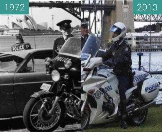 Before-and-after picture of NSW Police Officers and Their Vehicles between 1972 and 2013