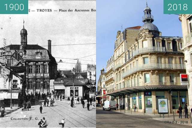 Before-and-after picture of TROYES - Place de l'hotel de ville between 1900 and 2018-Feb-16