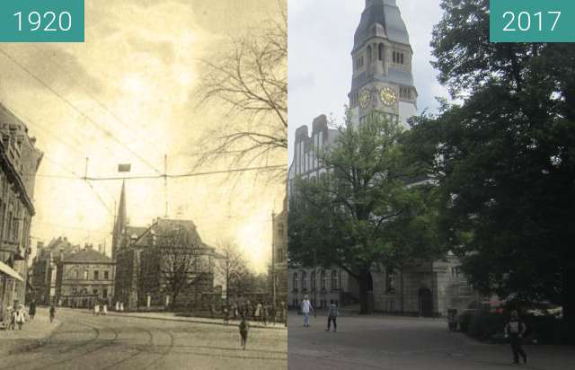 Before-and-after picture of Rathaus Gladbeck between 1920 and 2017-Jul-11