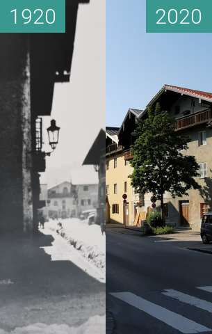 Before-and-after picture of Schützenstraße Traunstein between 1920 and 2020