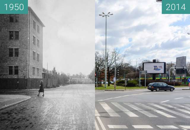 Image avant-après de Skrzyżowanie ulicy Niezłomnych i alei Niepodległoś entre 1950 et 12 août 2014