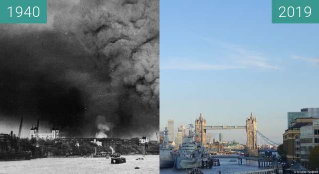 Vorher-Nachher-Bild von London Blitz 1940 zwischen 07.09.1940 und 10.11.2019