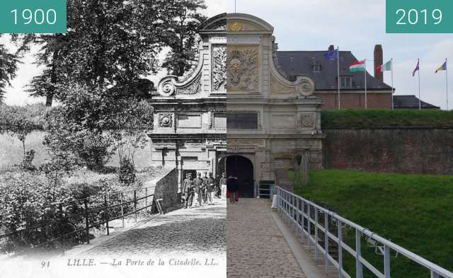 Before-and-after picture of Citadel of Lille between 1900 and 2019-Apr-06