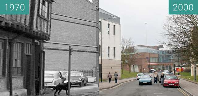 Before-and-after picture of Much Park Street, Coventry between 1970 and 2000