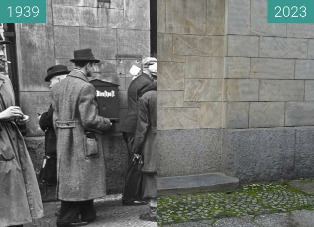 Vorher-Nachher-Bild von Urząd pocztowy w Poznaniu zwischen 1939 und 08.08.2023