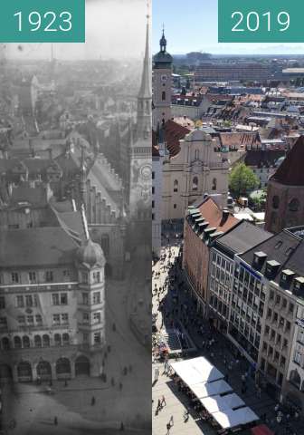 Image avant-après de Blick vom neuen zum alten Rathaus entre 1923 et 4 sep. 2019