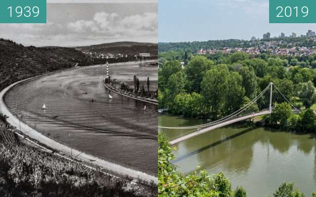 Before-and-after picture of Stuttgart - Neckar mit Max-Eyth-See between 1939 and 2019-Jul-06