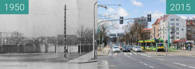 Before-and-after picture of Poznań, ulica Królowej Jadwigi  between 1950 and 2015-Aug-12