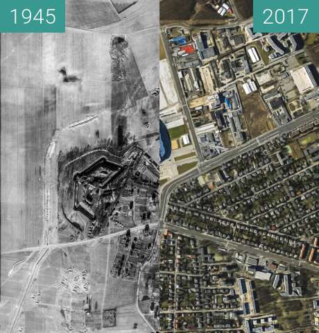 Vorher-Nachher-Bild von Fort VIII, ulica Bułgarska/Grunwaldzka zwischen 20.04.1945 und 20.04.2017