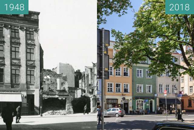 Before-and-after picture of Ulica Żydowska between 1948 and 2018