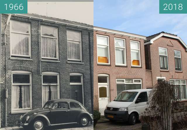 Before-and-after picture of Stuartstraat Alkmaar between 1966 and 2018-Feb-27