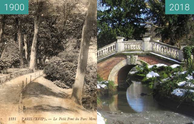 Before-and-after picture of Parc Monceau between 1900 and 2018-Feb-10