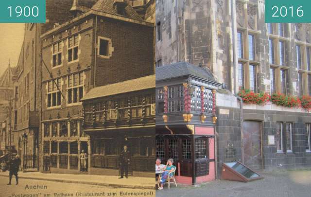 Before-and-after picture of Postwagen am Rathaus between 1900 and 2016-Sep-10