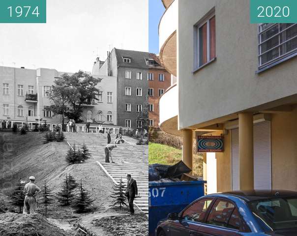 Before-and-after picture of Ulica Głęboka between 1974 and 2020-Mar-14