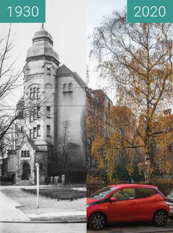 Before-and-after picture of Ulica Bergera between 1930 and 2020-Dec-20