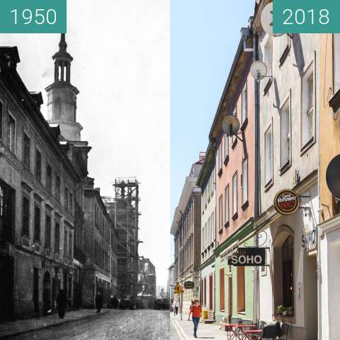 Before-and-after picture of Ulica Wroniecka between 1950 and 2018