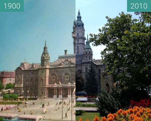 Before-and-after picture of Győr between 1900 and 2010