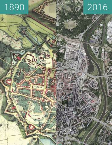 Vorher-Nachher-Bild von Festung Posen zwischen 1890 und 2016