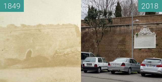 Before-and-after picture of Janiculum walls in 1849 and today between 1849 and 2018-Mar-17