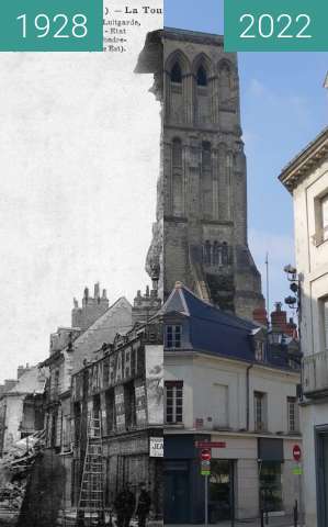 Before-and-after picture of Tour Charlemagne between 03/1928 and 03/2022