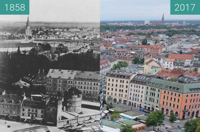 Vorher-Nachher-Bild von München. Viktualienmarkt zwischen 1858 und 09.09.2017