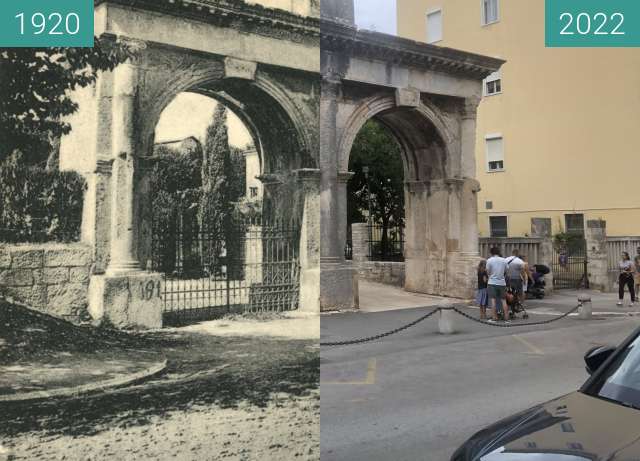 Vorher-Nachher-Bild von Pula: Porta Gemina 1 zwischen 1905 und 12.08.2022