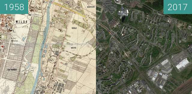 Before-and-after picture of Poznań 1958 - Rataje, Żegrze between 1958 and 2017-Mar-12