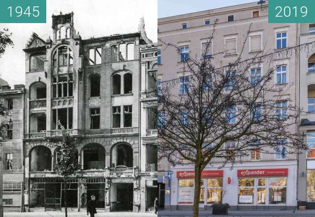 Before-and-after picture of Plac Wolności nr 6, 7 between 1945 and 2019-Feb-16