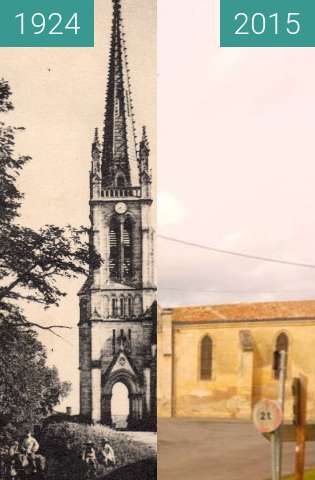 Before-and-after picture of Eglise Saint Martin between 1924-Aug-13 and 2015-Feb-23