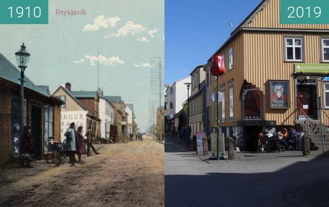 Vorher-Nachher-Bild von Laugavegur zwischen 1910 und 27.05.2019