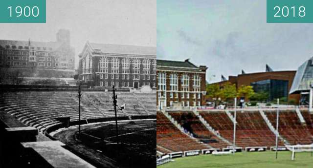 Before-and-after picture of Nippert Stadium between 1900 and 2018