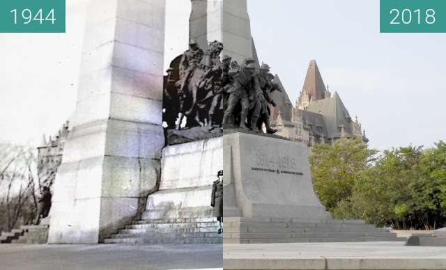 Before-and-after picture of National War Memorial, Ottawa Canada between 1944 and 2018-Aug-15