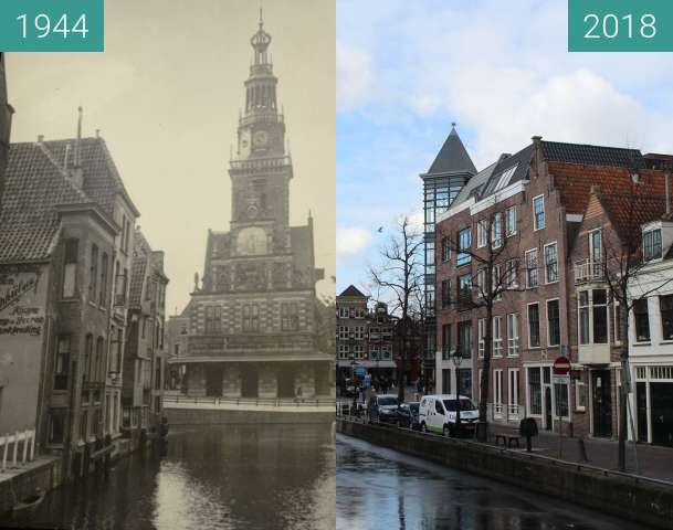 Before-and-after picture of The Waag building Alkmaar between 1944 and 2018-Feb-27