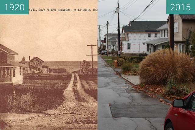 Before-and-after picture of Bayview Beach, Milford, Connecticut between 1920 and 2015-Nov-28