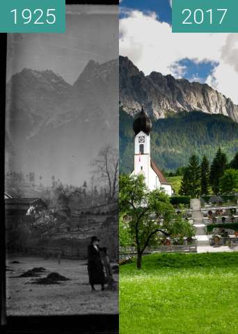 Image avant-après de Pfarrkirche St. Johannes der Täufer in Obergrainau entre 1925 et 26 juin 2017