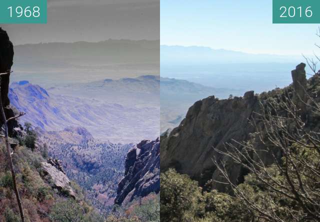 Before-and-after picture of Boot Canyon at Big Bend National Park between 1968 and 2016-Jan-15