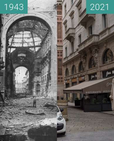 Vorher-Nachher-Bild von Mailand, Galleria Vittorio Emanuele II zwischen 08.1943 und 22.08.2021