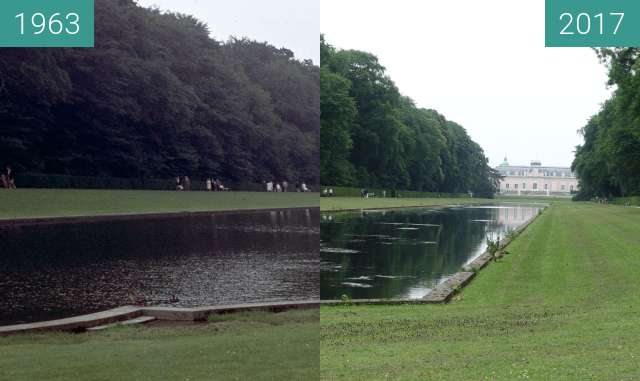 Before-and-after picture of Schloss Benrath between 1963 and 2017-Jun-17