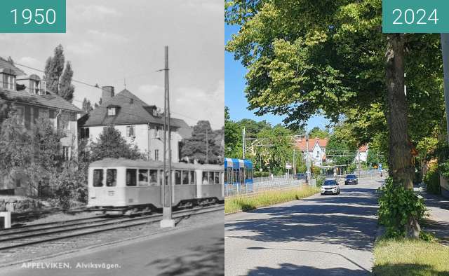 Vorher-Nachher-Bild von Tram station Klövervägen, looking north-west zwischen 1950 und 29.06.2024